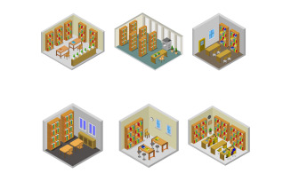 Isometric Library Room Set - Vector Image