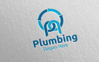 Letter P Plumbing with Water and Fix Home Concept 60 Logo Template