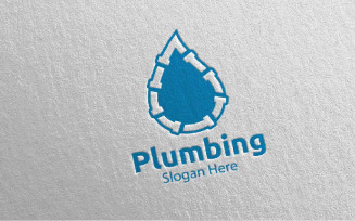 Plumbing with Water and Fix Home Concept 43 Logo Template