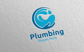 Plumbing with Water and Fix Home Concept 50 Logo Template