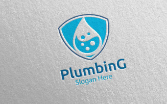 Plumbing with Water and Fix Home Concept 53 Logo Template