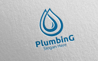 Plumbing with Water and Fix Home Concept 56 Logo Template