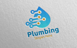 Plumbing with Water and Fix Home Concept 62 Logo Template