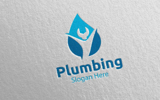 Plumbing with Water and Fix Home Concept 63 Logo Template