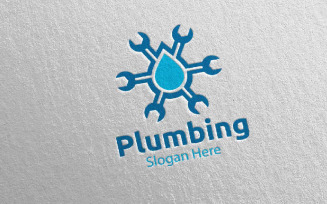 Plumbing with Water and Fix Home Concept 64 Logo Template