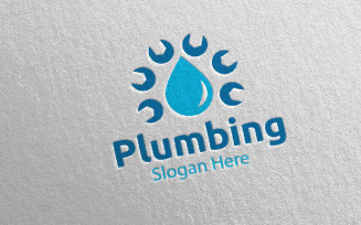 Plumbing with Water and Fix Home Concept 65 Logo Template