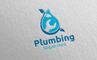 Eco Plumbing with Water and Fix Home Concept 47 Logo Template