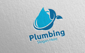 Eco Plumbing with Water and Fix Home Concept 48 Logo Template