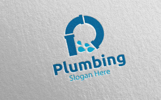 Letter P Plumbing with Water and Fix Home Concept 45 Logo Template