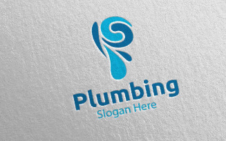 Letter P Plumbing with Water and Fix Home Concept 68 Logo Template