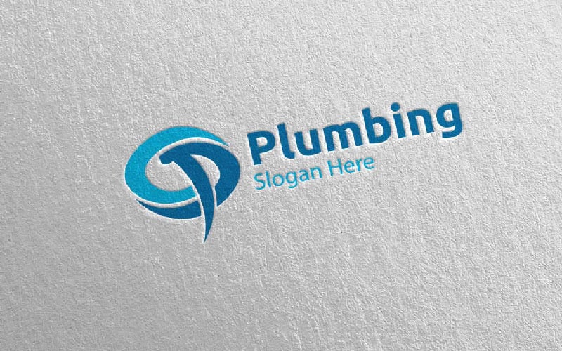 Letter P Plumbing with Water and Fix Home Concept 70 Logo Template