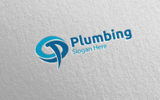 Letter P Plumbing with Water and Fix Home Concept 70 Logo Template