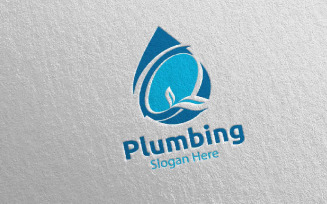 Plumbing with Water and Fix Home Concept 71 Logo Template