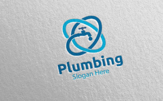 Plumbing with Water and Fix Home Concept 72 Logo Template