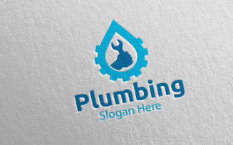 Wrench Plumbing with Water and Fix Home Concept 75 Logo Template