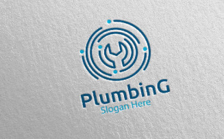 Wrench Plumbing with Water and Fix Home Concept 76 Logo Template