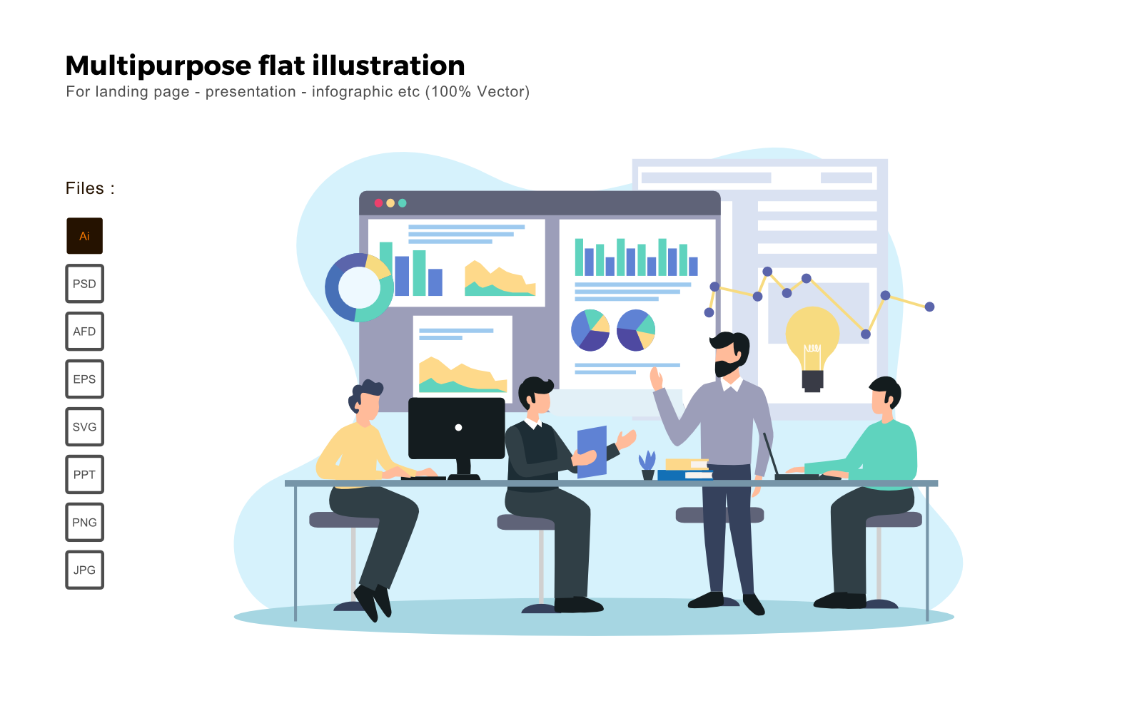 Multipurpose Flat Illustration Meeting With Teams - Vector Image