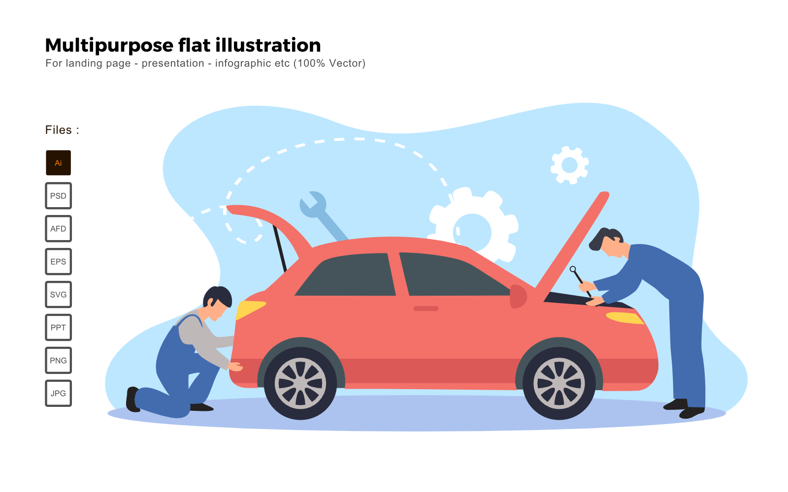 Multipurpose Flat Illustration Service Car - Vector Image