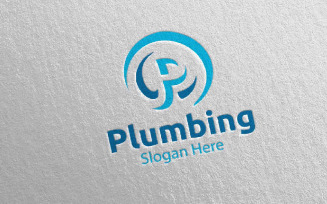 Letter P Plumbing with Water and Fix Home Concept 69 Logo Template