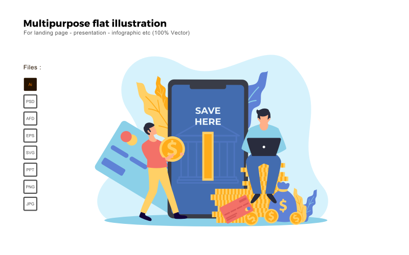 Multipurpose Flat Illustration Mobile Banking - Vector Image Vector Graphic