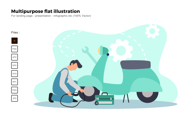 Multipurpose Flat Illustration Scooter Service - Vector Image Vector Graphic