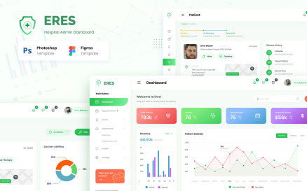 Hospital Admin Dashboard UI Figma & PSD Template UI Element
