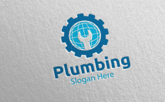 Global Plumbing with Water and Fix Home Concept 80 Logo Template