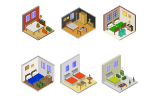 Isometric Bed Room Set On Background - Vector Image