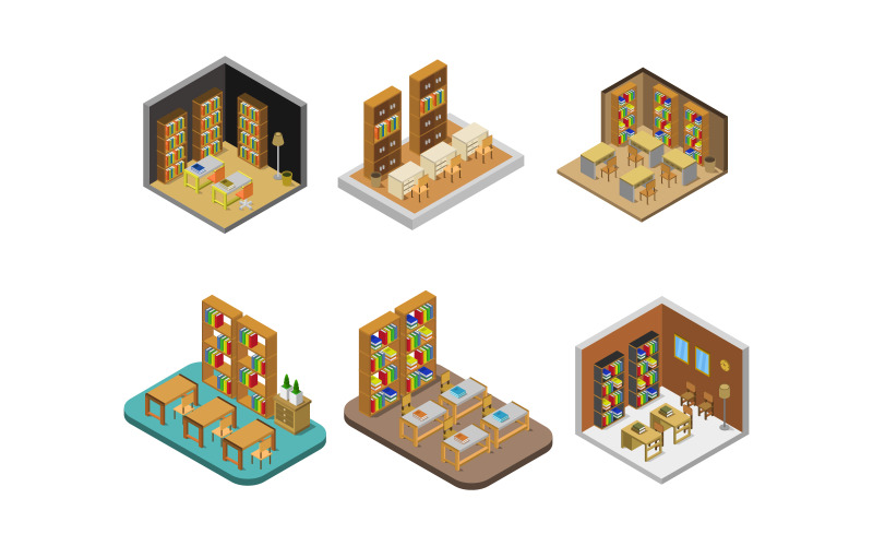 Isometric Library Room - Vector Image Vector Graphic