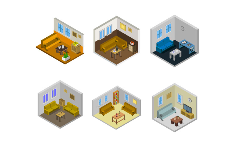 Isometric Lounge Room - Vector Image Vector Graphic