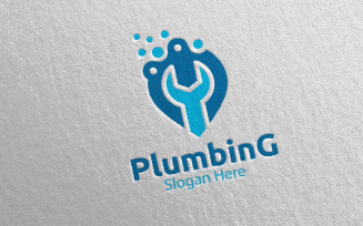 Pin Plumbing with Water and Fix Home Concept 81 Logo Template