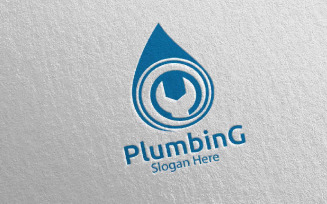 Plumbing with Water and Fix Home Concept 82 Logo Template
