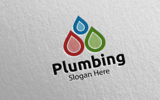 Plumbing with Water and Fix Home Concept 83 Logo Template