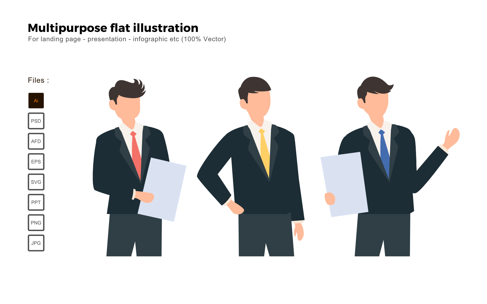 Multipurpose Flat Illustration Businessman Suite - Vector Image