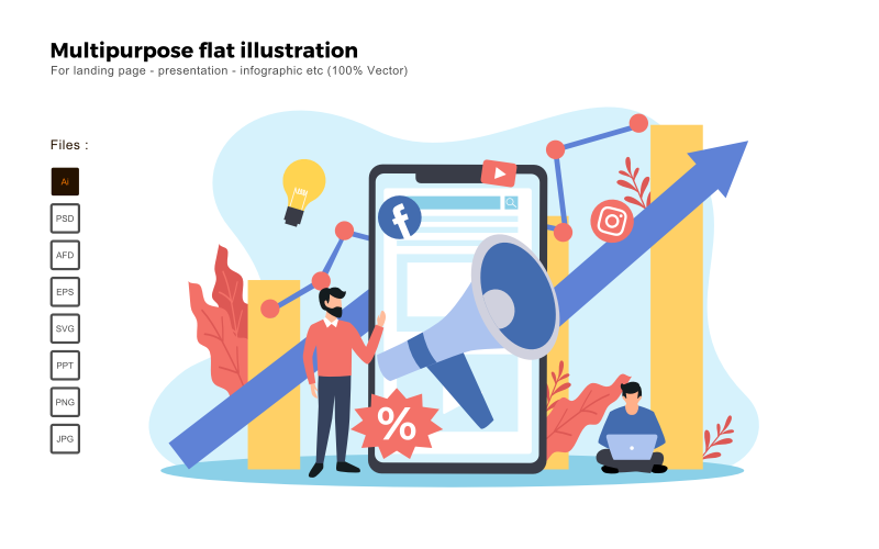 Multipurpose Flat Illustration Digital Marketing - Vector Image Vector Graphic