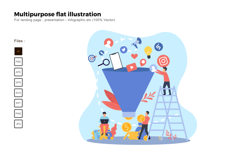 Multipurpose Flat Illustration Social Media Funnel - Vector Image Vector Graphic