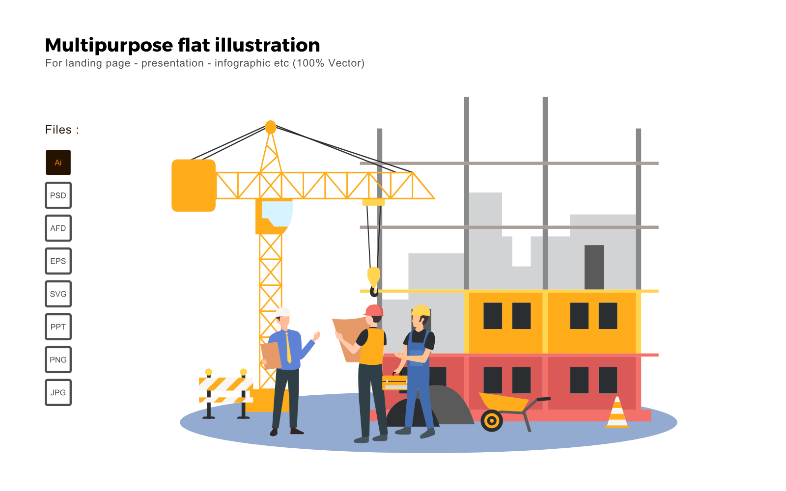 Multipurpose Flat Illustration Construction Building - Vector Image