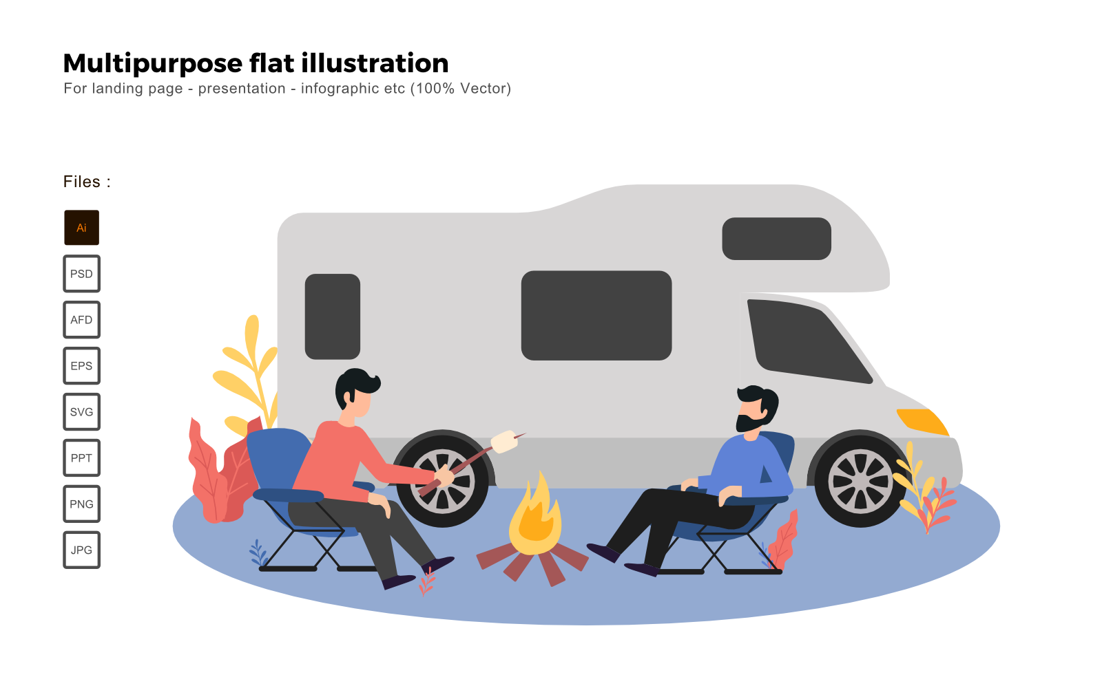 Multipurpose Flat Illustration Camping Van - Vector Image