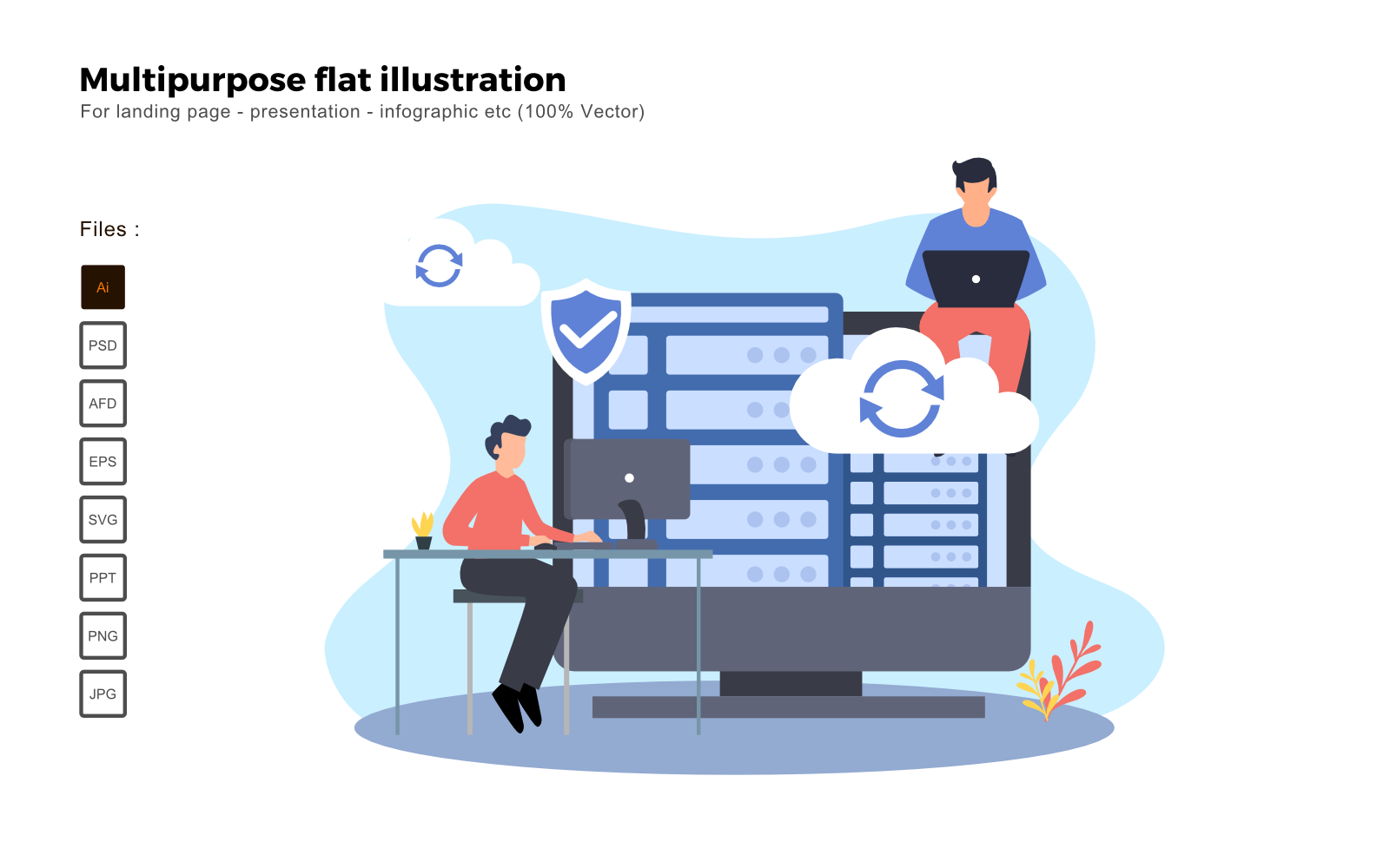 Multipurpose Flat Illustration Cloud Hosting - Vector Image