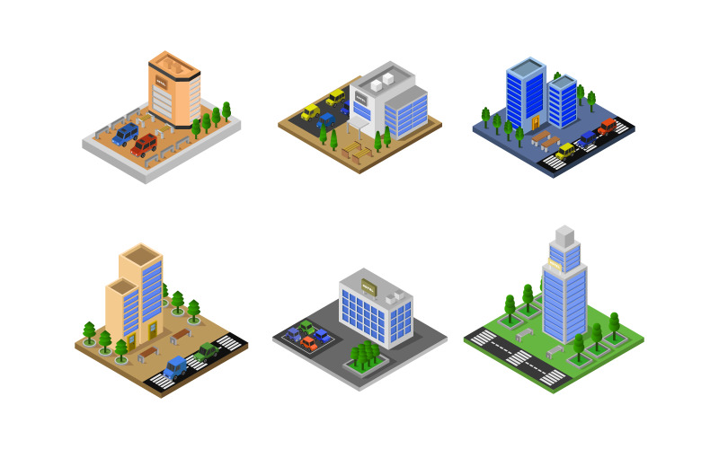 Isometric Hotel Set On Background - Vector Image Vector Graphic