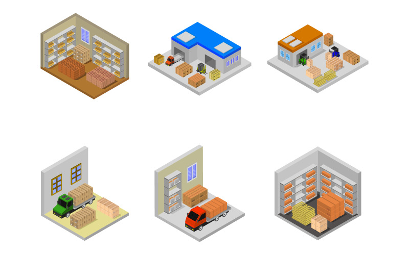 Isometric Warehouse Set On Background - Vector Image Vector Graphic