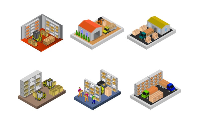 Isometric Warehouse Set On White Background - Vector Image Vector Graphic