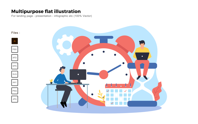 Multipurpose Flat Illustration Time Management - Vector Image Vector Graphic