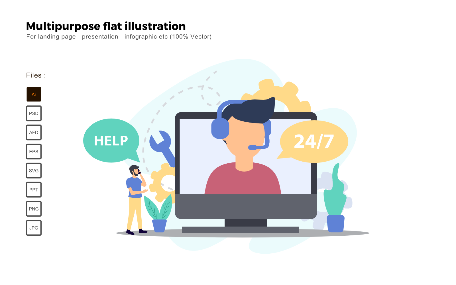 Multipurpose Flat Illustration Customer Service - Vector Image