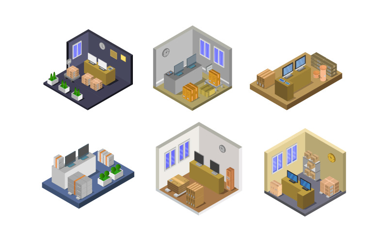 Isometric Postal Office Set - Vector Image Vector Graphic