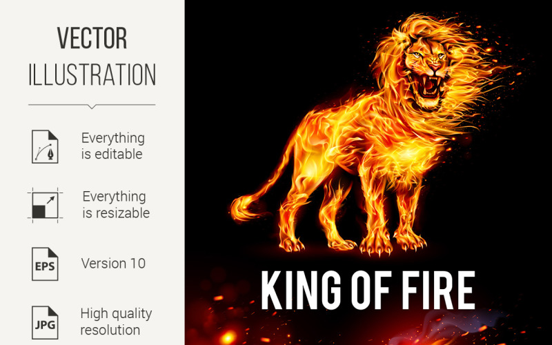 Lion in Flames - Vector Image Vector Graphic