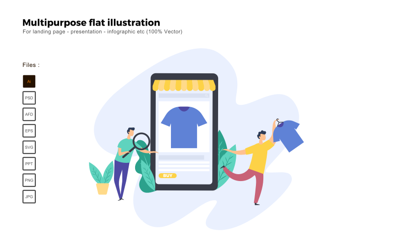 Multipurpose Flat Illustration Online Shopping Apps - Vector Image Vector Graphic