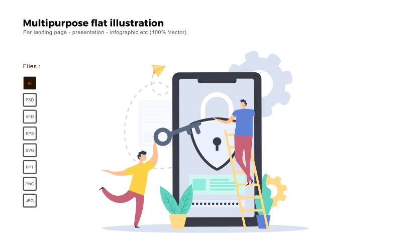 Multipurpose Flat Illustration Security Protection Apps - Vector Image Vector Graphic