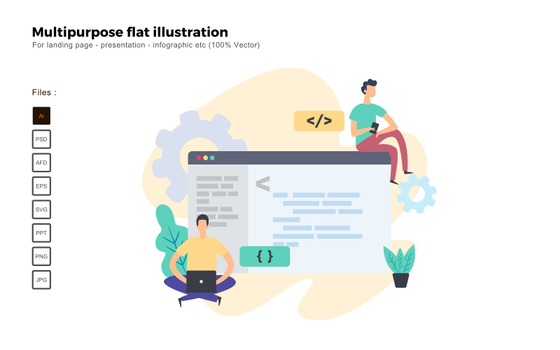 Multipurpose Flat Illustration Website Development - Vector Image Vector Graphic