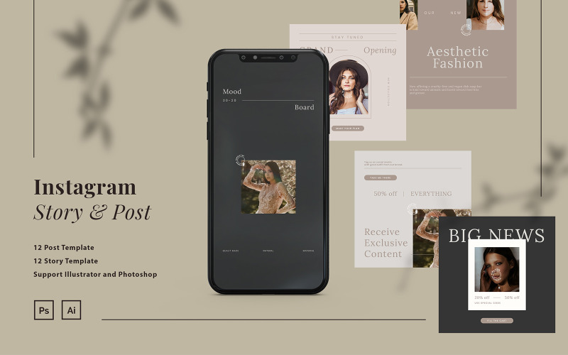 Minimalist Instagram Newsletter Post and Story Template for Social Media